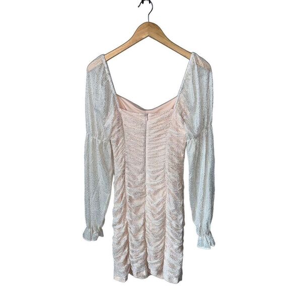 BCBGENERATION Metallic Dot Long Sleeve Ruched Dress in Color Champagne - Picture 2 of 14